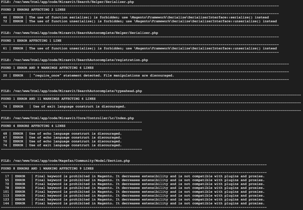 Magento Code Audit - Example of response